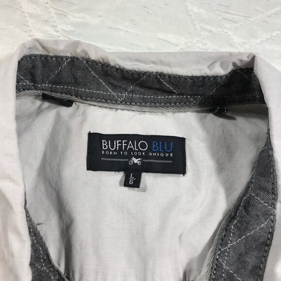 Buffalo Blu born to look unique 2 pocket short sleeve gray button front shirt L - Picture 6 of 7